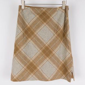 Beige Tartan Wool Pencil Skirt 8P Ann Taylor